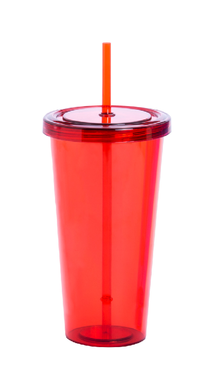 Mug en plastique transparent - 750 ml - avec couvercle et paille colorés_0