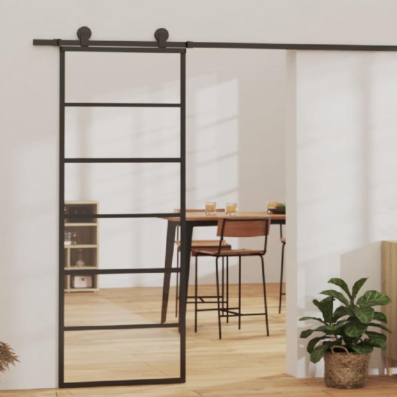 Vidaxl porte coulissante verre esg et aluminium 76x205 cm noir 151014_0