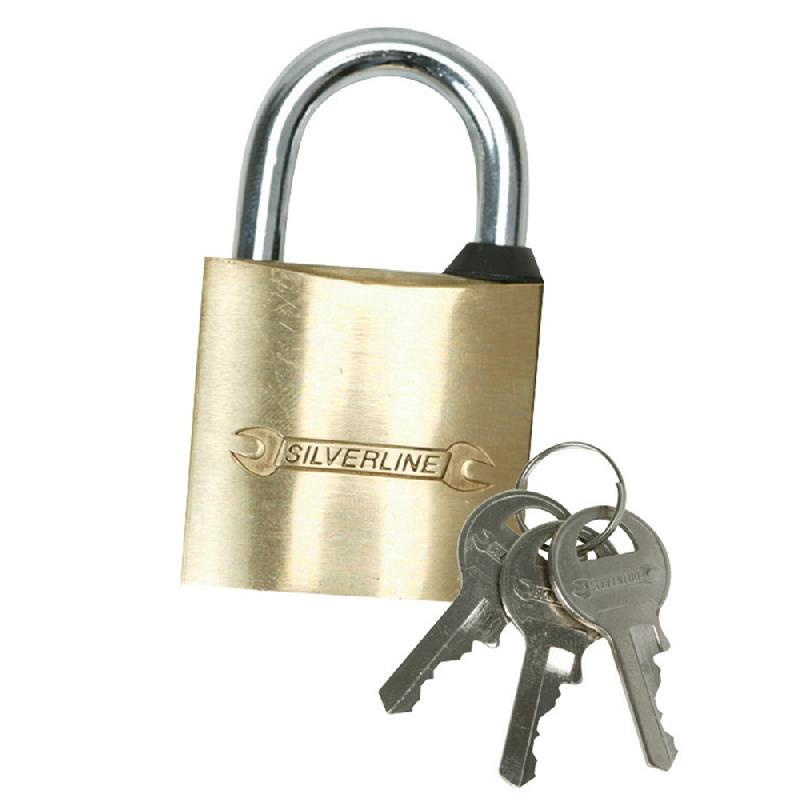 Cadenas en laiton 20 mm - Silverline MSS01 - Anse en acier trempé chromé et mécanisme à gorges_0
