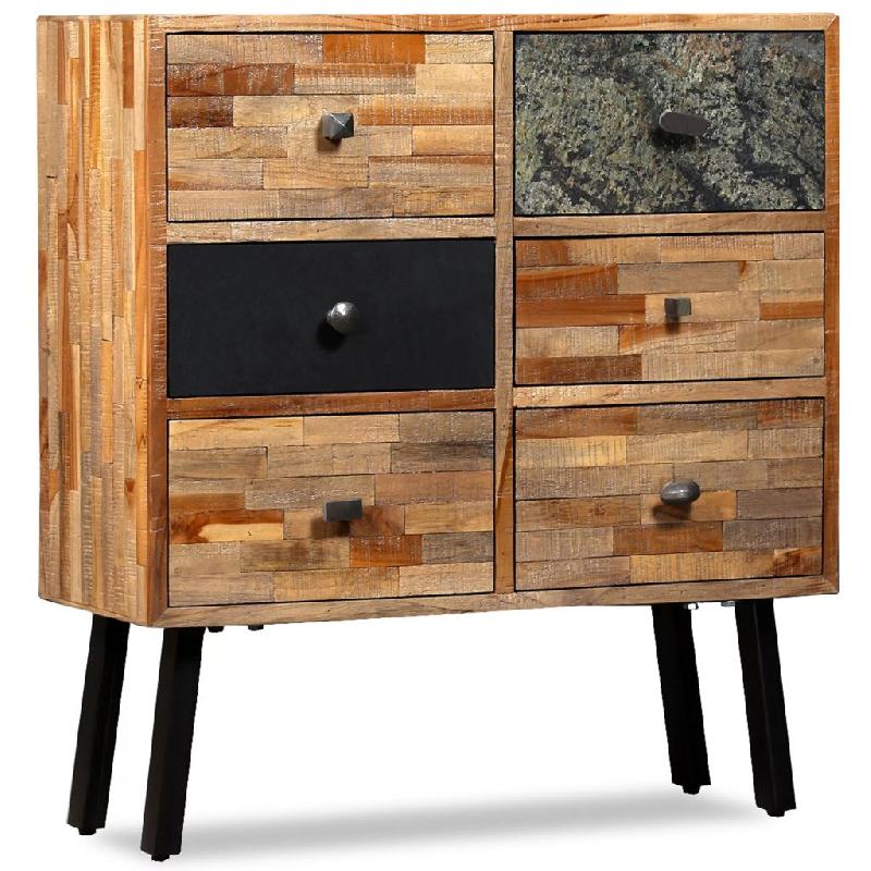 BUFFET BAHUT ARMOIRE CONSOLE MEUBLE DE RANGEMENT LATÉRALE AVEC 6 TIROIRS TECK MASSIF DE RÉCUPÉRATION MARRON 4402111_0