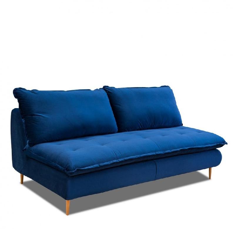 CANAPÉ LIT COMPACT 3 PLACES EXPRESS LISBONNE 140CM SOMMIER À LATTES MATELAS 13CM VELOURS BLEU_0