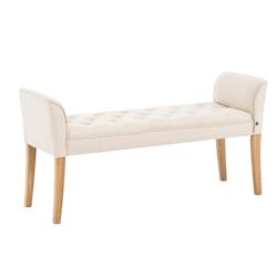 Décoshop26 - Banc banquette capitonné en tissu crème avec pieds en bois largeur 133cm BAN10001 - 3000365078581_0