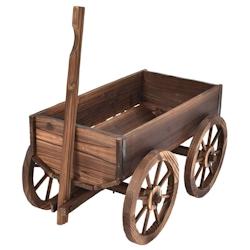 Helloshop26 - Brouette à fleurs jardinière en bois à roues avec poignée réglable et trou de drainage 20_0007942 - 3000201827755_0