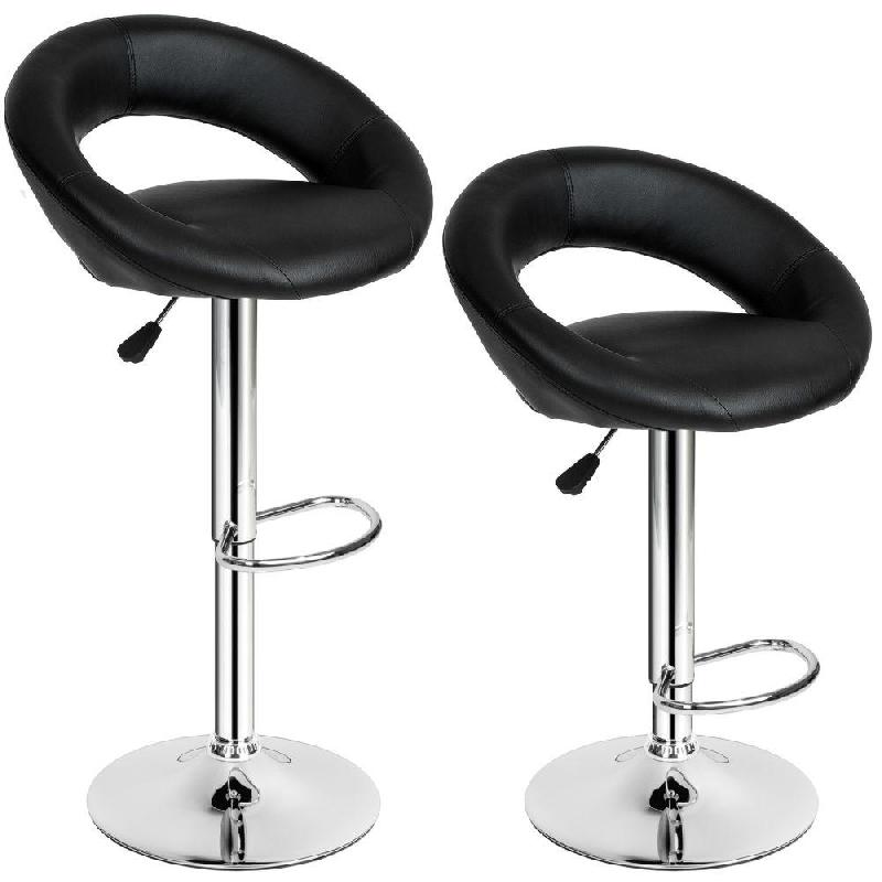 LOT DE 2 TABOURETS DE BAR HAUTEUR RÉGLABLE DESIGN MODERNE NOIR 1208005_0