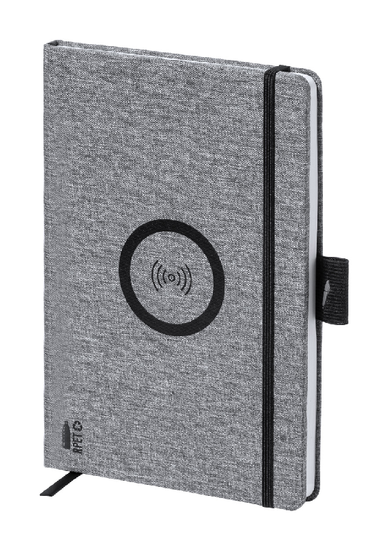 Porte-documents avec chargeur rapide sans fil intégré 10W - Bloc-notes A5 en polyester RPET avec 80 feuilles_0