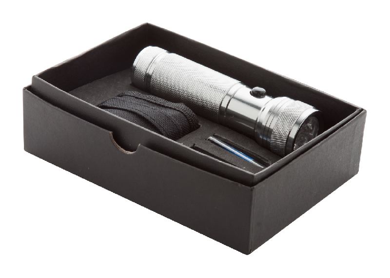 Set de lampes torches 12 LED en aluminium avec dragonne et boîte cadeau noire_0