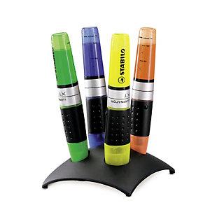 SUPPORT DE 4 SURLIGNEURS POINTE BISEAUTÉE LUMINATOR STABILO COULEURS ASSORTIES