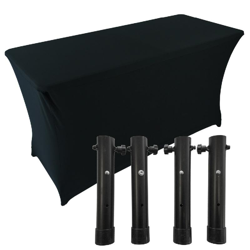 Table pliante 180 cm avec 4 réhausseurs - Nappe stretch noire - Hauteur ajustable jusqu'à 90 cm_0