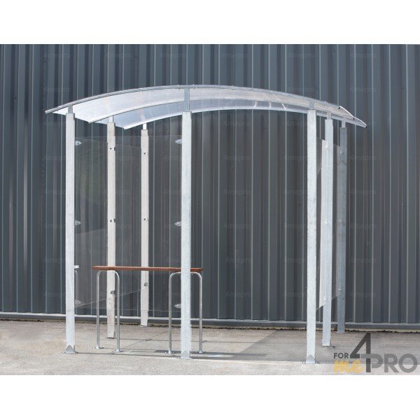 Abri fumeur mural en métal zingué 4m² avec banc assis-debout - 250 x 250 cm - Hauteur 2,30 m_0