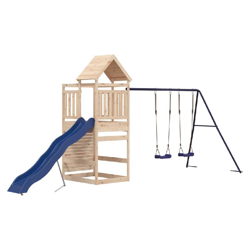 AIRE DE JEUX D\'EXTÉRIEUR BALANÇOIRES TOBOGGAN PORTIQUES ROBUSTE JEUX JARDIN 525 X 199 X 249 CM BOIS DE PIN MASSIF 02_0004663_0