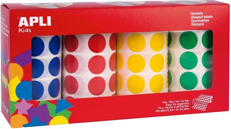 Apli Pack de 4 x 1770 gommettes rondes, diam. 20 mm, en rouleau, coloris assortis - bleu papier 8410782137931_0