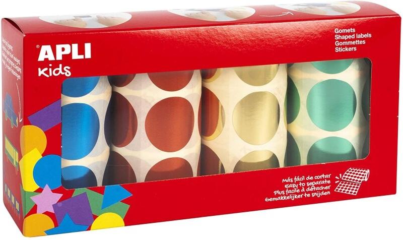Apli Pack de 4 x 564 gommettes rondes, diam. 33 mm, en rouleau, coloris métallisés assortis - 8410782184003_0