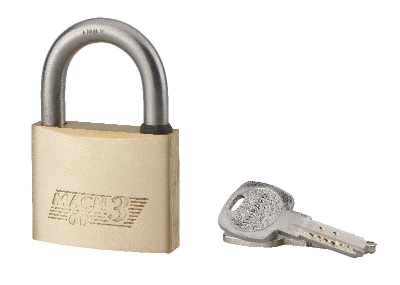 Cadenas à clé Transit 2 - 60 mm - Corps laiton monobloc, anse inoxydable, mécanisme à goupilles - THIRARD_0