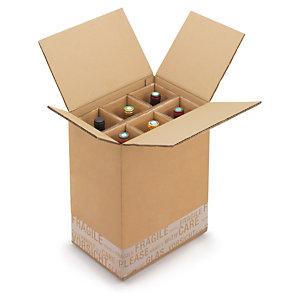 CAISSE CARTON D'EXPÉDITION POUR BOUTEILLES AVEC CROISILLONS RENFORCÉS À MONTAGE MANUEL 6 BOUTEILLES