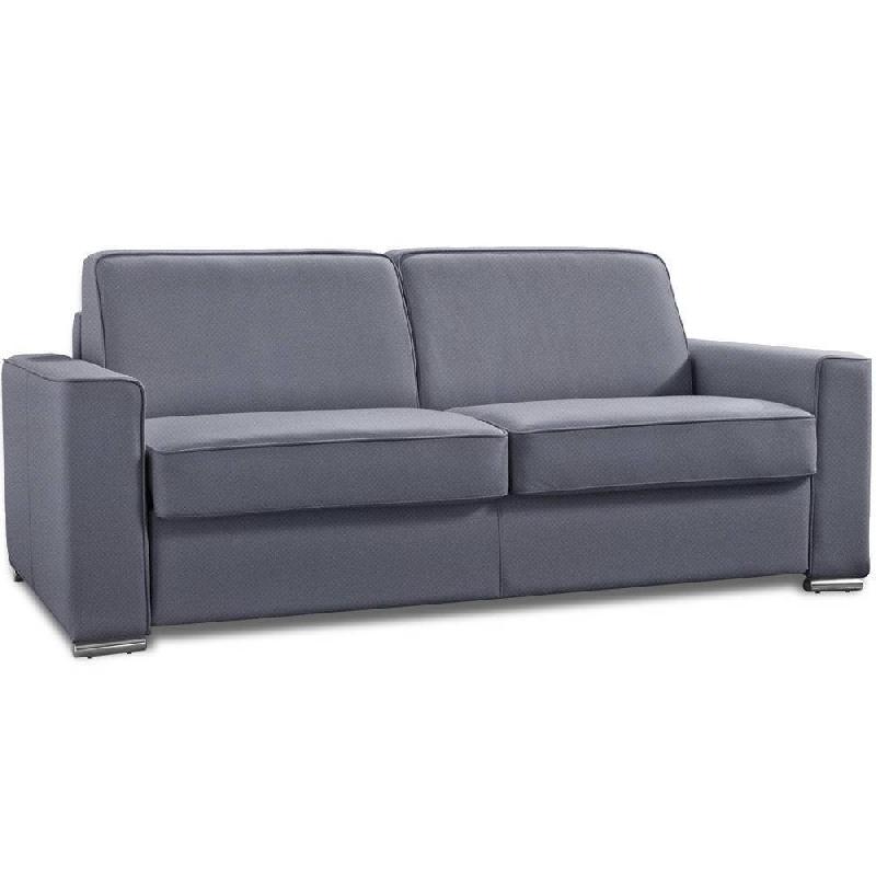 Canapé convertible 3 places Excellence en velours bleu cobalt - sommier à lattes, matelas memory 18 cm inclus, ouverture express 140x197 cm_0