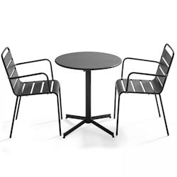 Oviala Business Ensemble table de terrasse et 2 fauteuils métal anthracite - Oviala - gris acier 105403_0