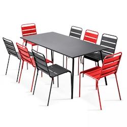 Oviala Business Ensemble table de terrasse et 8 chaises en métal gris et rouge - rouge acier 106897_0