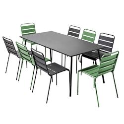 Oviala Business Ensemble table de terrasse et 8 chaises en métal gris et vert cactus - vert acier 106903_0