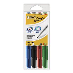 POCHETTE DE 4 MARQUEURS VELLEDA BIC POINTE CONIQUE COULEURS ASSORTIES