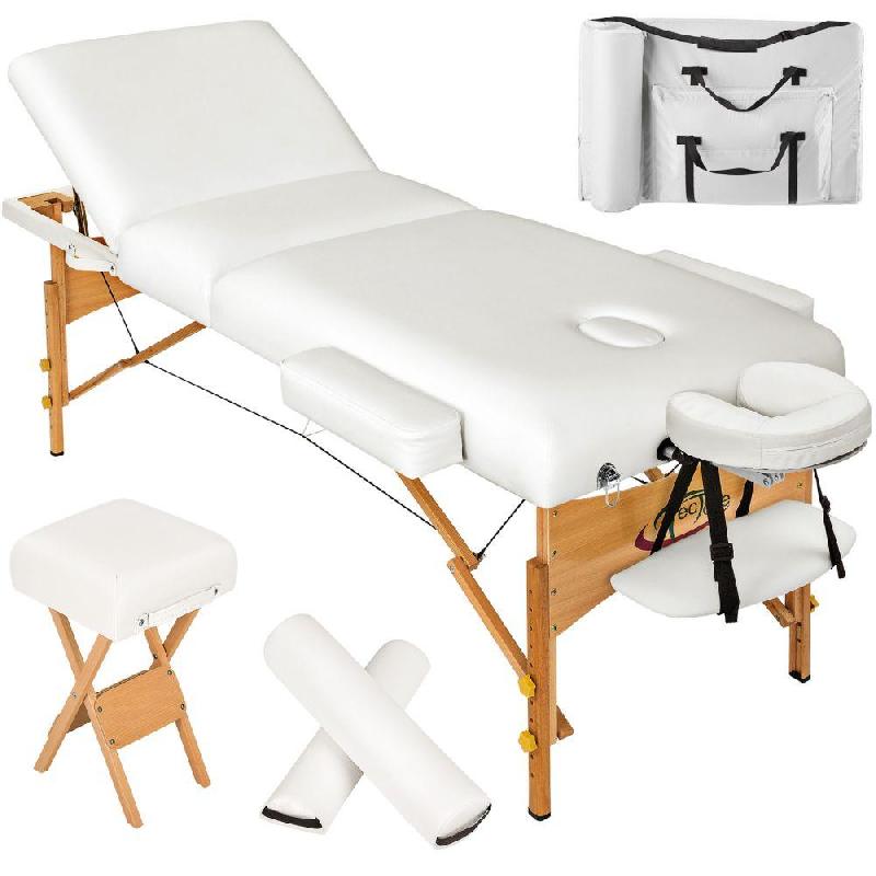 TABLE DE MASSAGE PLIANTE 3 ZONES, TABOURET, ROULEAU + HOUSSE BLANC 2008141_0