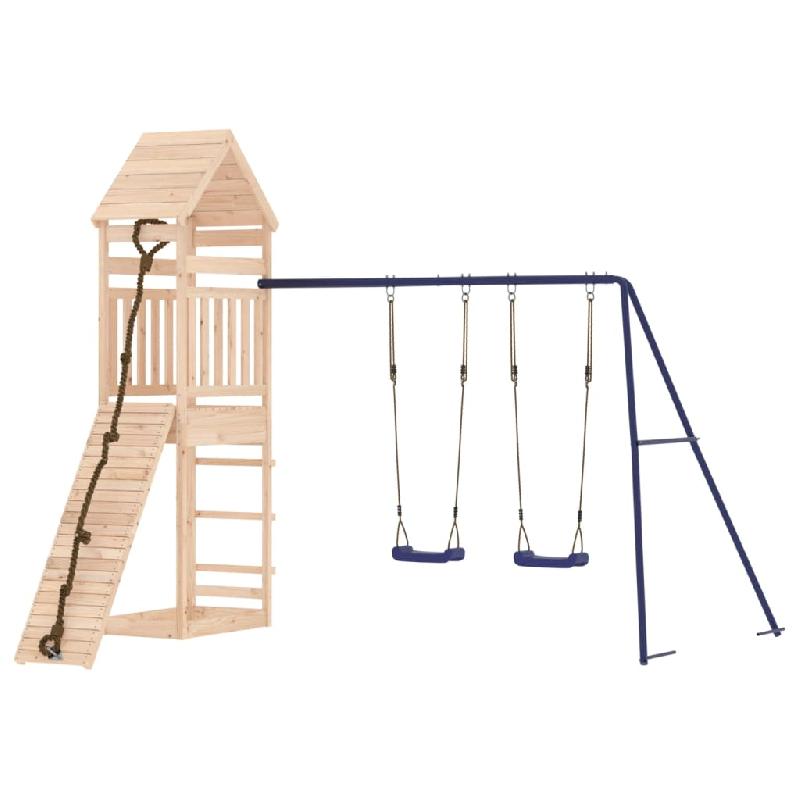 AIRE DE JEUX D\'EXTÉRIEUR BALANÇOIRES TOBOGGAN PORTIQUES ROBUSTE JEUX JARDIN 315 X 257 X 264 CM BOIS DE PIN MASSIF 02_0004955_0