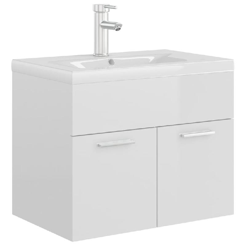 ARMOIRE D\'ÉVIER AVEC LAVABO INTÉGRÉ 60 X 38,5 X 46 CM BLANC BRILLANT AGGLOMÉRÉ 02_0006437_0