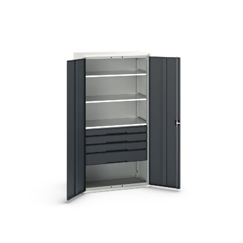 Armoire d'atelier Polyvalente Verso - 3 tablettes réglables, 4 tiroirs avec glissières - 1050x550x2000mm_0