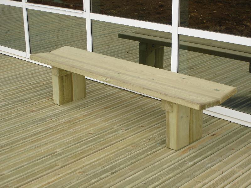 Banc public en bois - Banquette 2 lames en pin 1,80 m - Structure pin nord rouge Finlande - Pré-montée à sceller_0