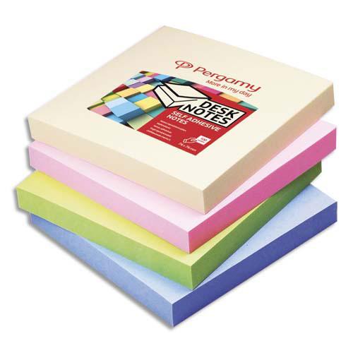 BLOC PERGAMY - 7,6 X 7,6 CM - 100 FEUILLES REPOSITIONNABLES - COLORIS ASSORTIS PASTEL - LOT DE 12