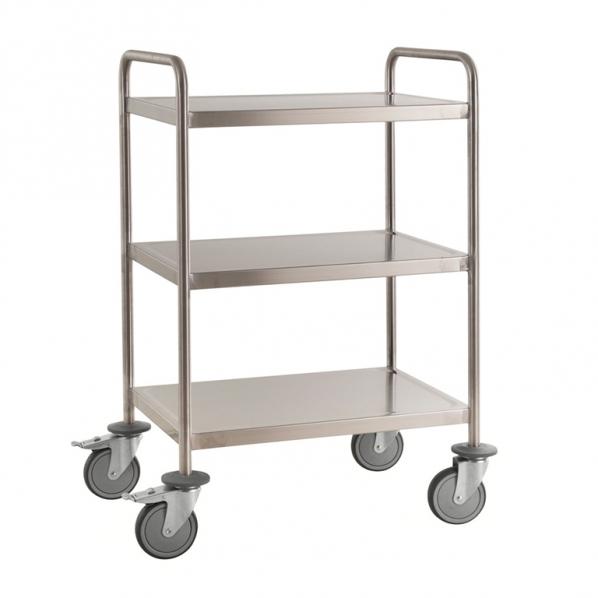 Chariot inox soudé C3 avec 3 tablettes - KONGAMEK - 200 kg de charge - 4 roues pivotantes_0