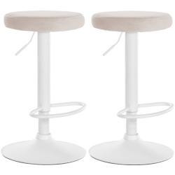 Décoshop26 - Lot de 2 tabourets de bar avec assise en tissu velours crème et cadre métal blanc TDB10698 - blanc 3002476132695_0