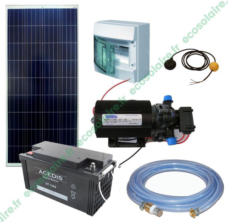 Kit pompe solaire de surface Shurflo 5040 50W 12V - Avec panneau solaire, batterie et accessoires de raccordement_0