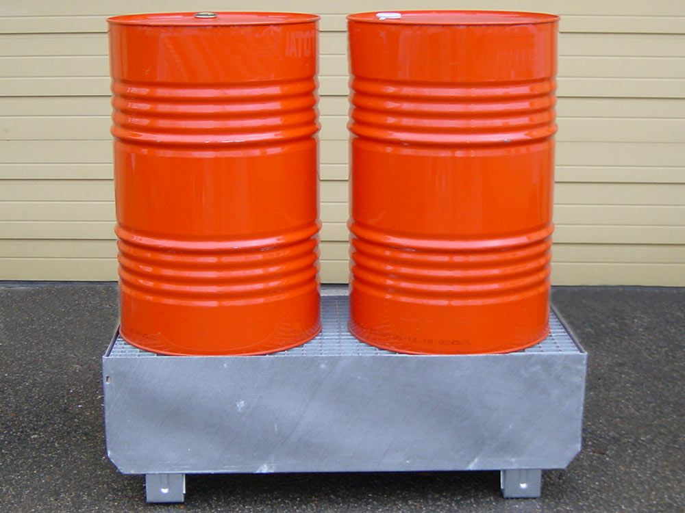 Palette de rétention en acier galvanisé 220L - Caillebotis amovibles pour 2 fûts_0