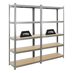 PROREGAL MegaDeal 2x étagère robuste RAGNAR, HxLxP 180x90x40cm, Charge du compartiment 175kg, Gris, Étagère de garage, étagère de cave - gris ac_0