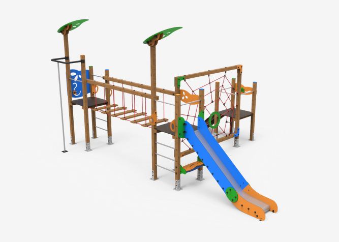 Structure de jeu Lia JEK04 - Bois lamellé, panneaux ECOPLAY et filets anti-vandalisme_0