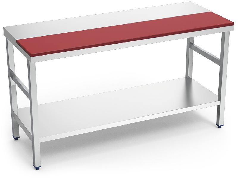 Table de préparation centrale avec étagère, rouge Table de préparation centrale fb.Rouge avec entraxe 1000x600x850 mm. Horemaq - 071602_0