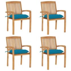 VidaXL Chaises De Jardin Empilables Avec Coussins Lot De 4 Teck Solide - bleu 3073259_0