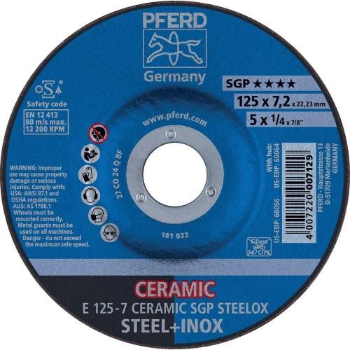 10 DISQUES À ÉBARBER DÉPORTÉ CÉRAMIQUE SPÉCIAL ACIER + INOX - 125X7X22,23MM - 7129 PFERD