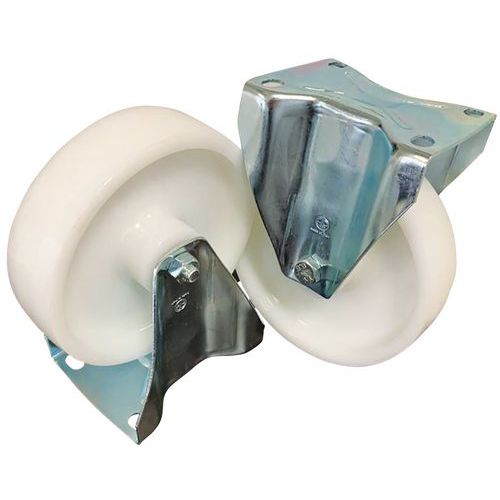 2 ROUES PIVOTANTES ET 2 FIXES - POLYAMIDE Ø 125 MM - MANUTAN
