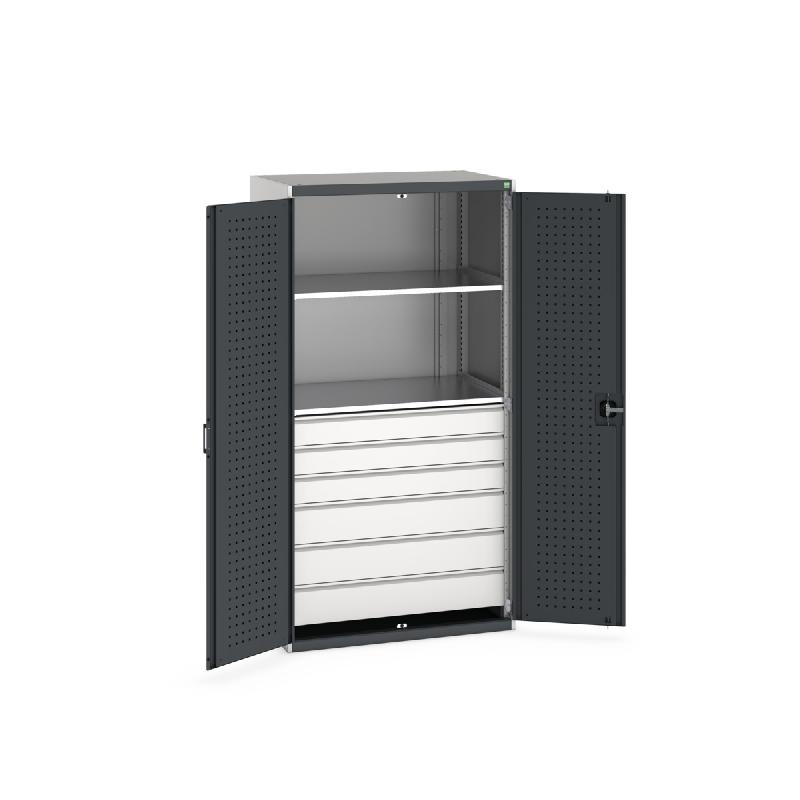 Armoire d'atelier Cubio SMF-10620-1.14 - Portes Perfo, 6 tiroirs et 2 tablettes - Charge totale jusqu'à 1,5 tonne_0