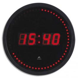 ALBA HORLOGE À LED HORLED CADRE PLASTIQUE NOIR LENTILLE EN VERRE D30CM AFFICHAGE NUMÉRIQUE ROUGE À QUARTZ