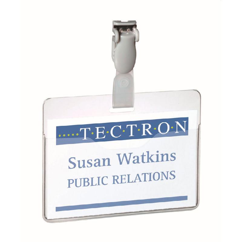 BADGE OUVERT A CLIP DURABLE - 60 X 90 MM - TRANSPARENT (PAQUET 25 UNITES)