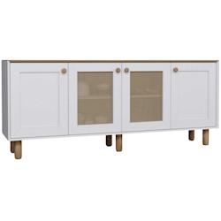 Buffet 4 portes en aggloméré Bohemian blanc avec cannage (2 portes) Hanah Home - 8684283882212_0