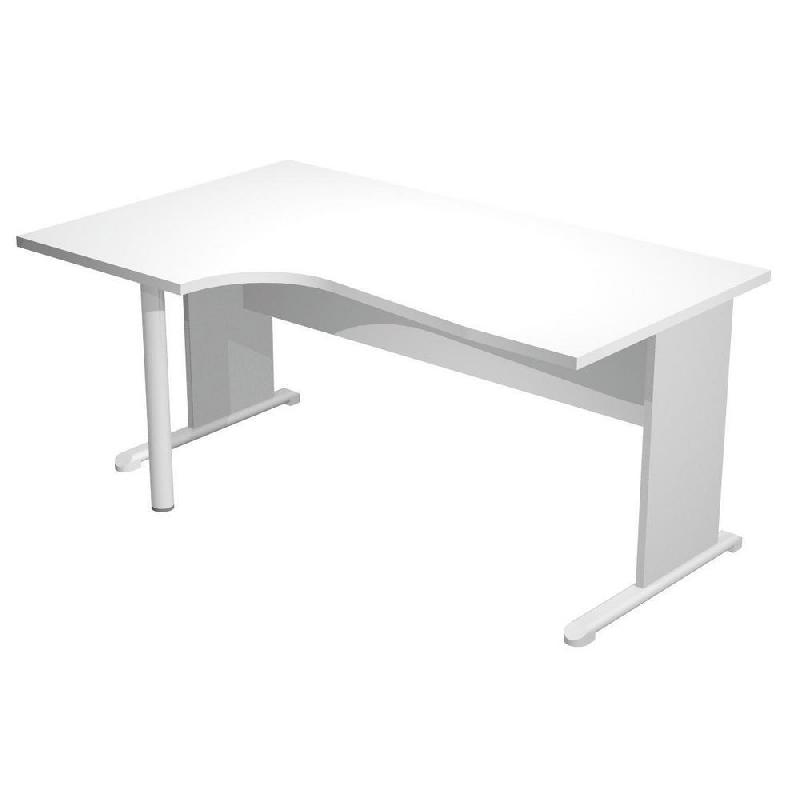 BUREAU COMPACT PRONTO TENDANCE- RETOUR A GAUCHE L.160 X P.100 CM - PLATEAU BLANC - PIEDS L ALUMINIUM