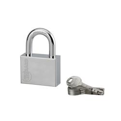 Cadenas à clé Disk, acier, chantier, anse acier, 50mm, 4 clés - THIRARD - gris 3150260955163_0