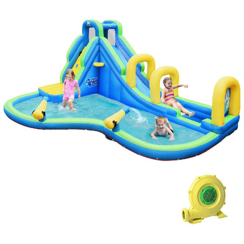 Château gonflable avec toboggan aquatique - Pistolet à eau - Polyester - 4 enfants 4-12 ans - Charge max 120 kg - Réf : 20_0005709_0