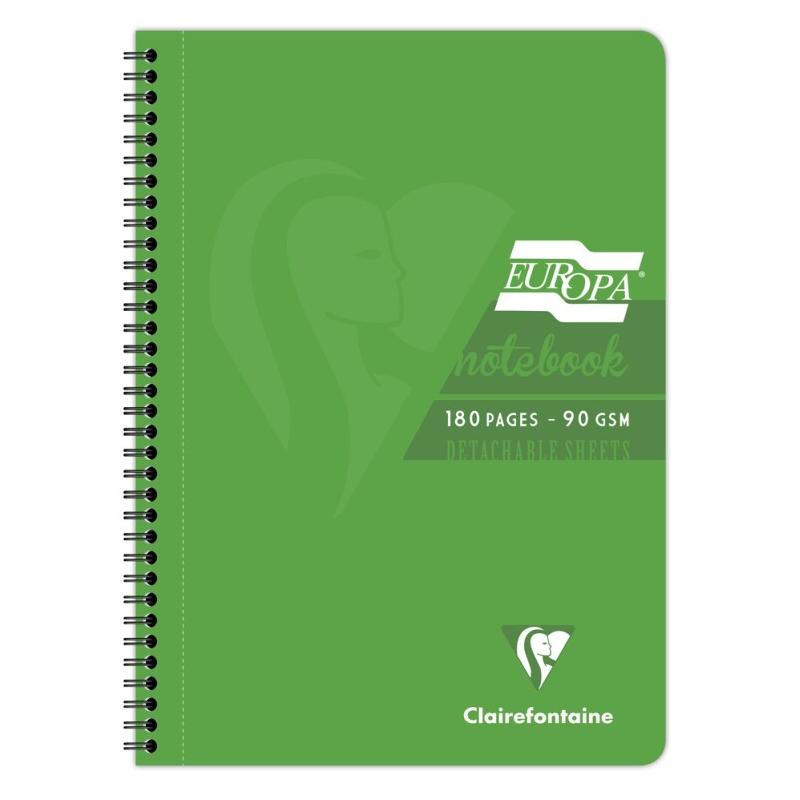 Clairefontaine Lot de 5 Cahier Europa Glossy A4, 180p./90 feuilles détachables 90 g/m² reliure intégrale, ligné + marge, coloris vert - 5016196055682_0
