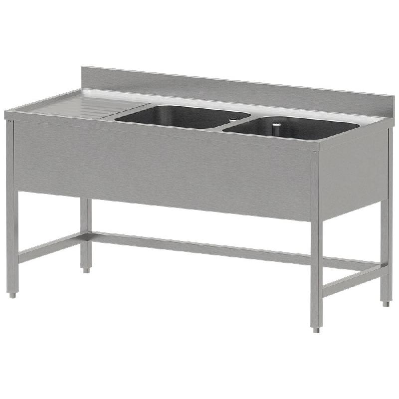 Diamond - Plonge inox ECO 2 cuves égouttoir gauche, sans sous-tablette inférieure - réf. WR-C2E1-DS6 - inox AKS-WR-C2E1-DS6_0