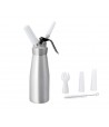 Distributeur professionnel de crème chantilly en acier inoxydable - Hauteur 32,5 cm - Avec brosse de nettoyage et 3 douilles incluses_0