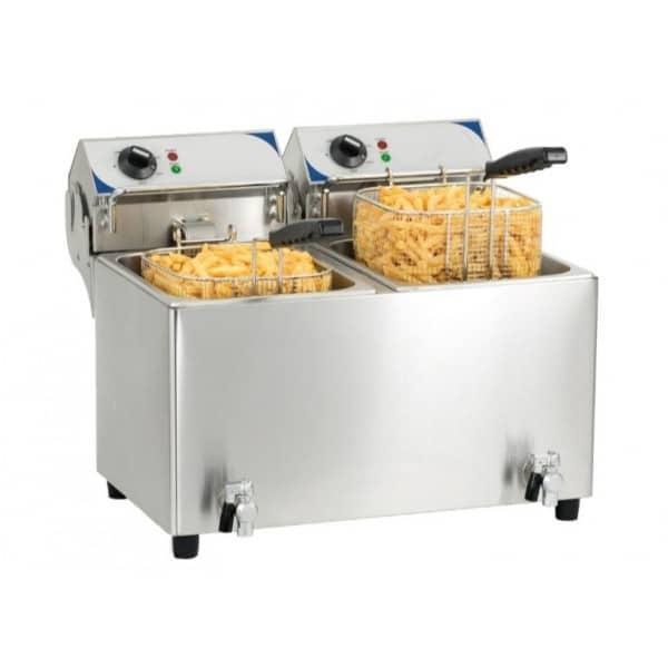 Friteuse électrique avec vanne de vidange 2 x 7 litres, 2 x 2800 W_0